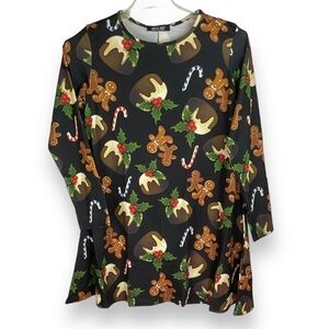 Misslook Dress Christmas Holiday  Pudding Cookies Candy‎ Canes Black Size M NWT